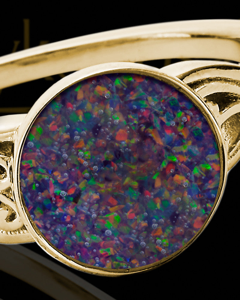 Solid 14K Gold Ladies Abigail Black Blaze Opal Ash Ring