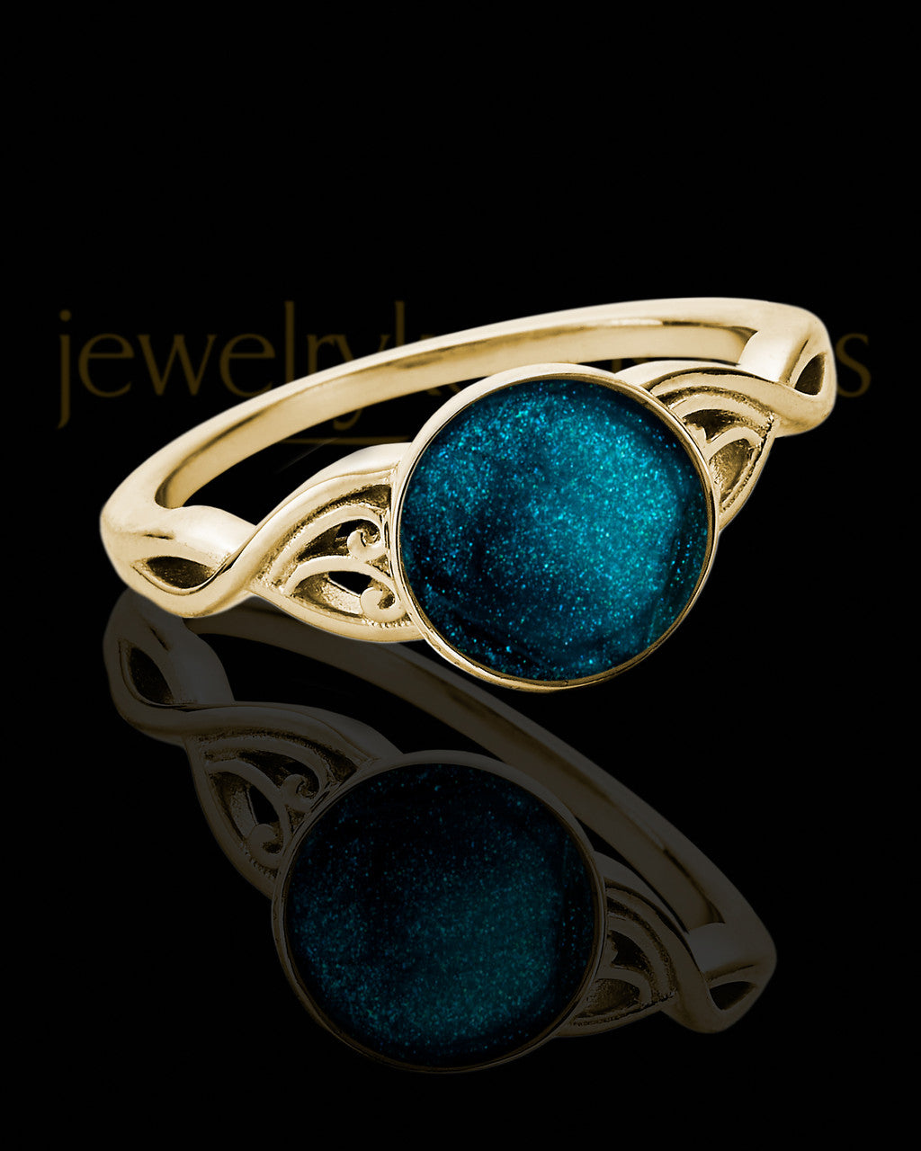 Solid 14K Gold Ladies Abigail with Teal Ash Ring