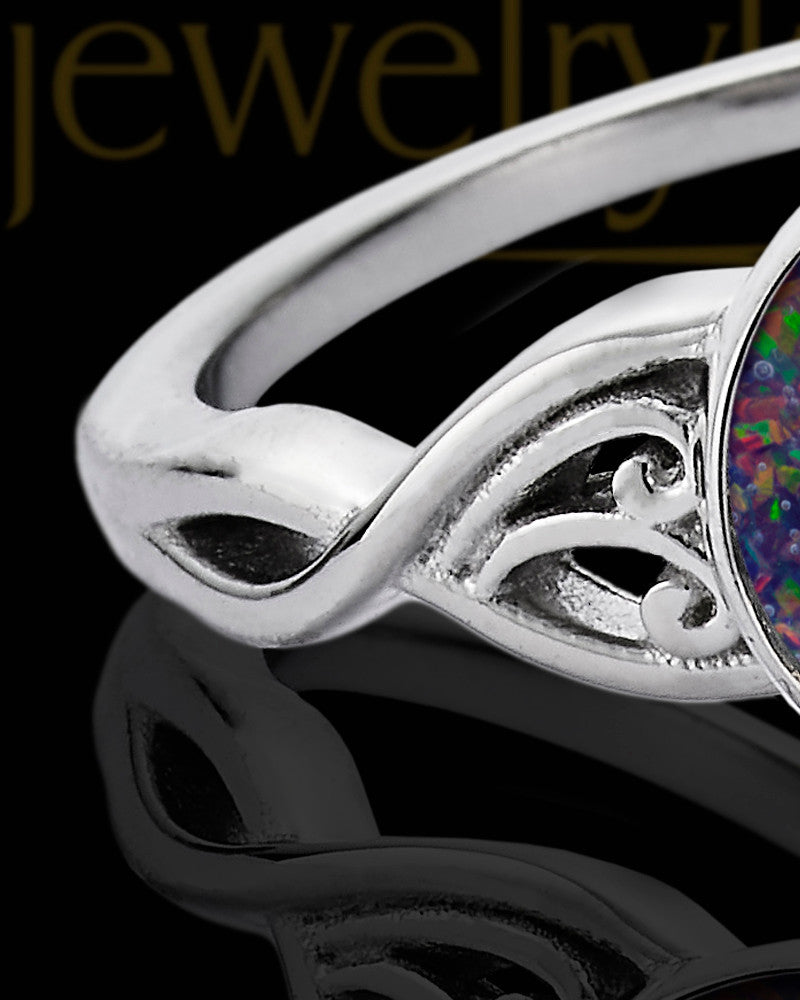 Ladies Abigail Black Blaze Opal Silver Ash Ring