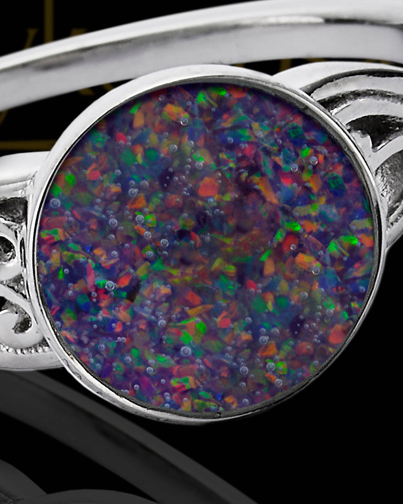 Ladies Abigail Black Blaze Opal Silver Ash Ring