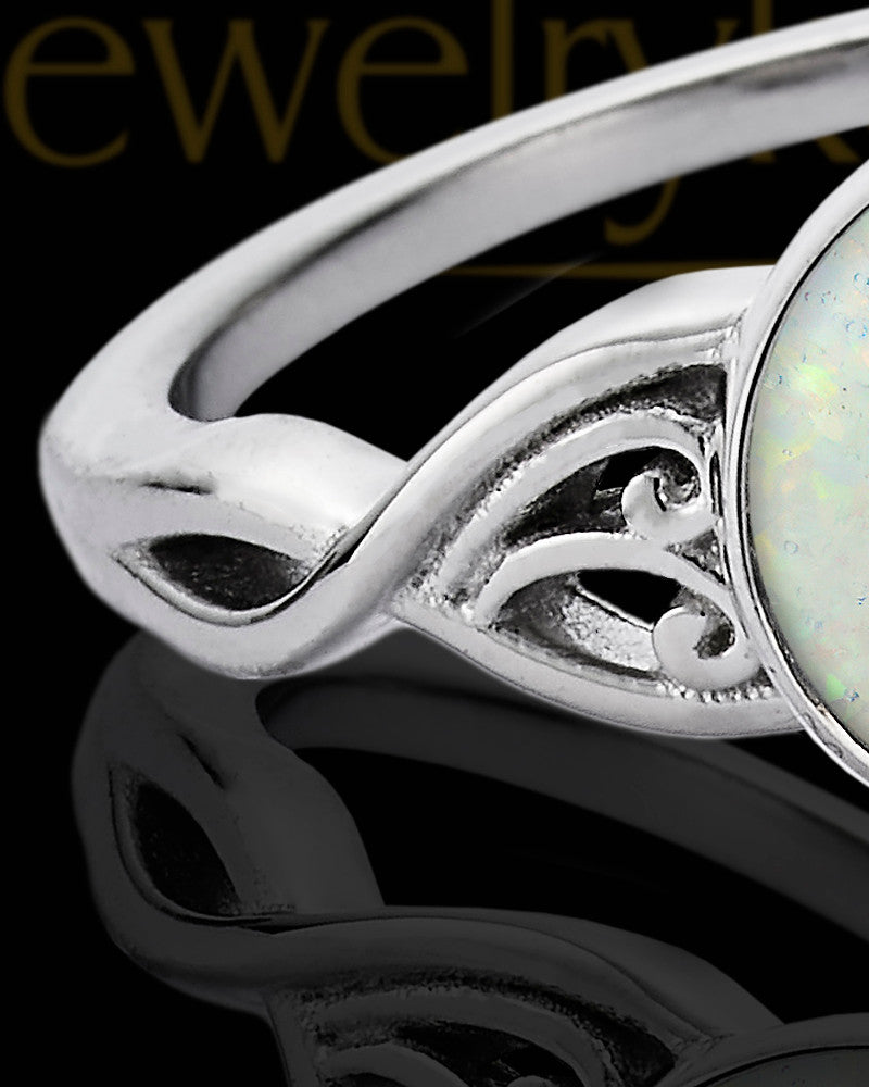 Ladies Abigail Crushed Linen Opal Silver Ash Ring