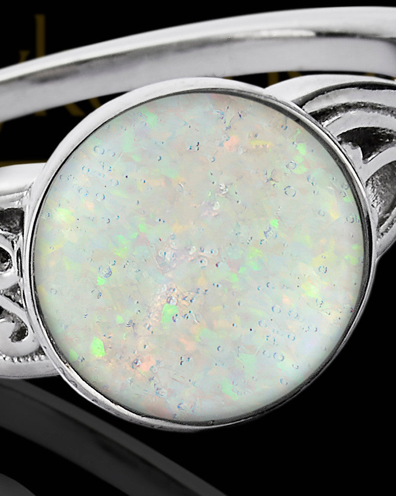 Ladies Abigail Crushed Linen Opal Silver Ash Ring