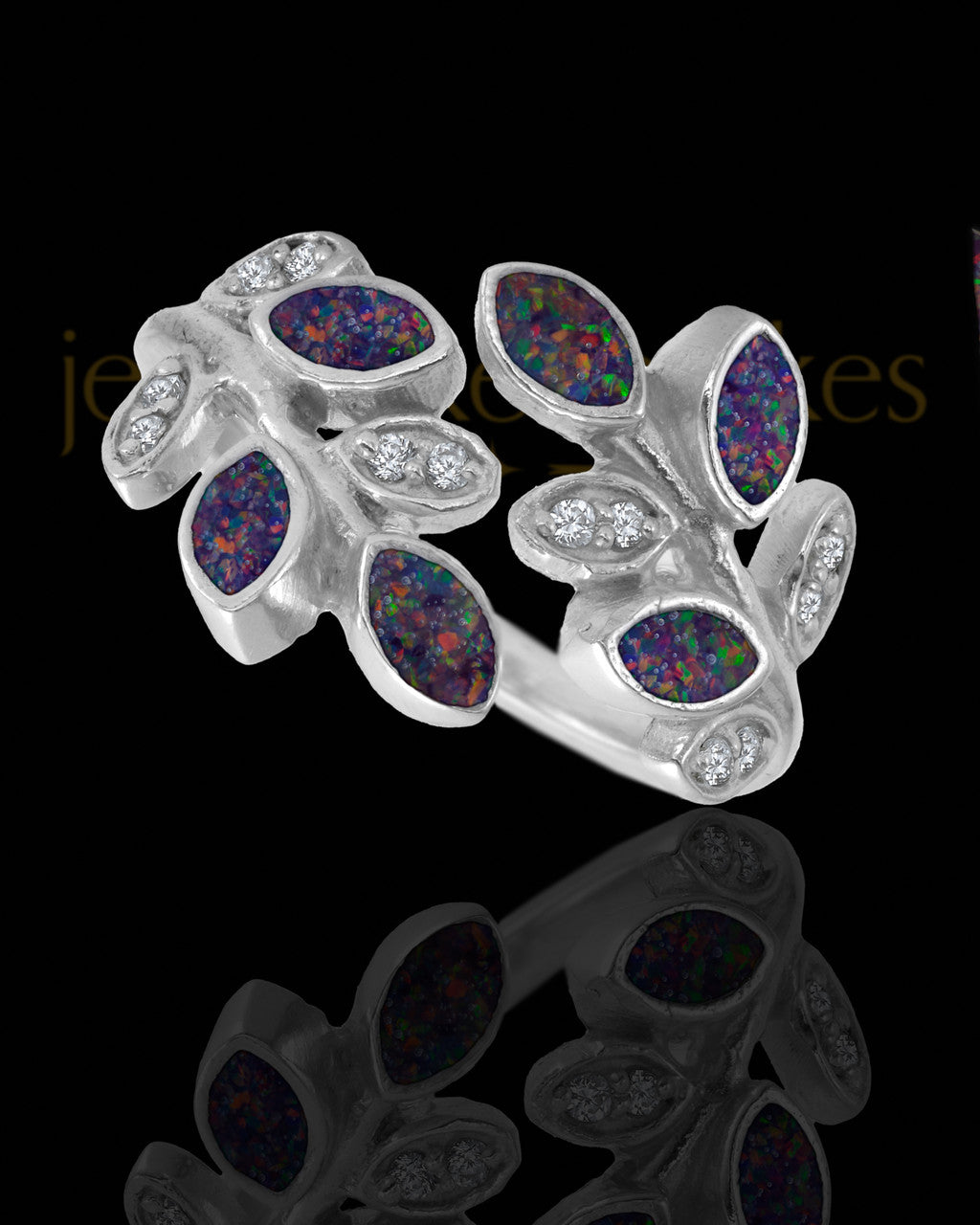Ladies Felicity Black Blaze Opal Silver Ash Ring