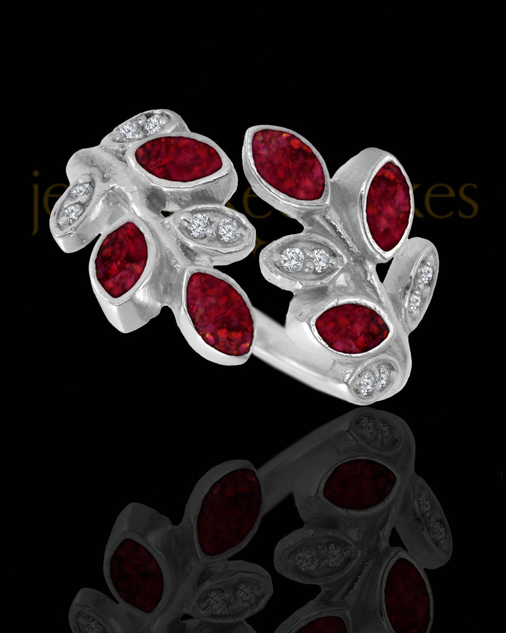 Ladies Felicity Garnet Pearl Opal Silver Ash Ring
