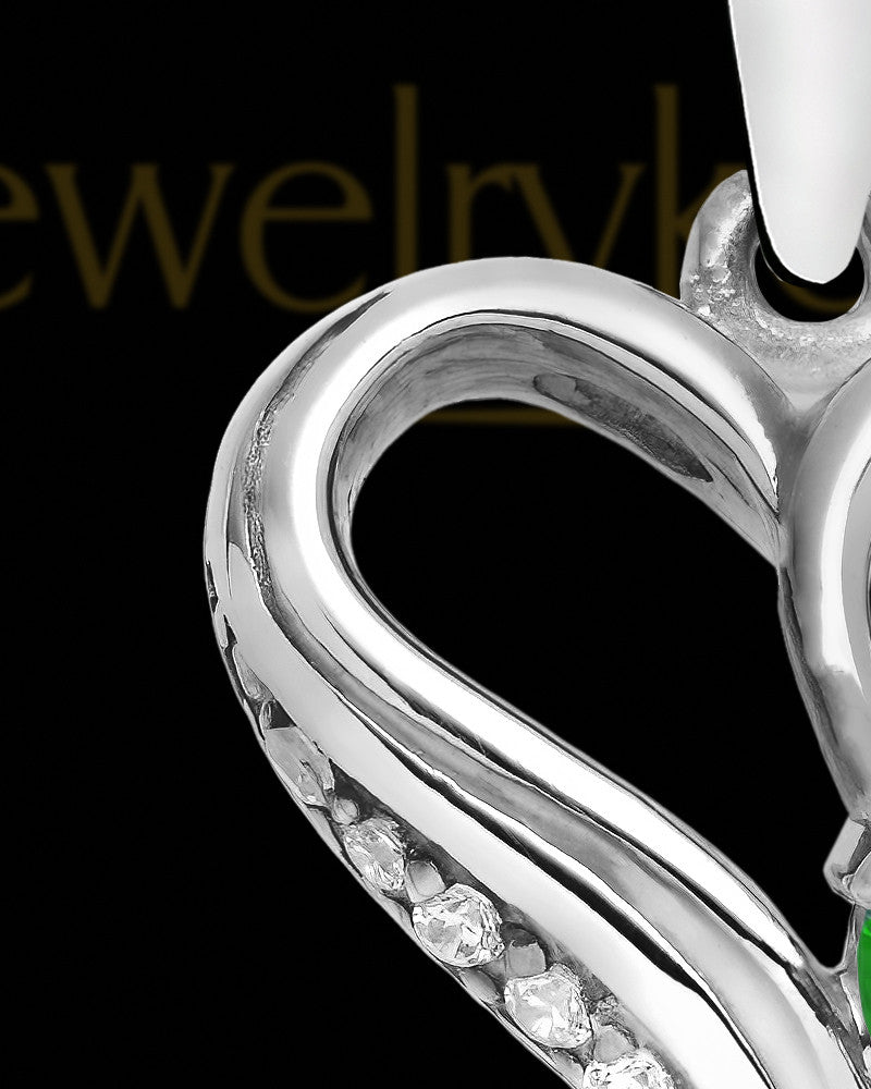 Contoured Sterling Silver Heart With Green Gem Charm For Ashes