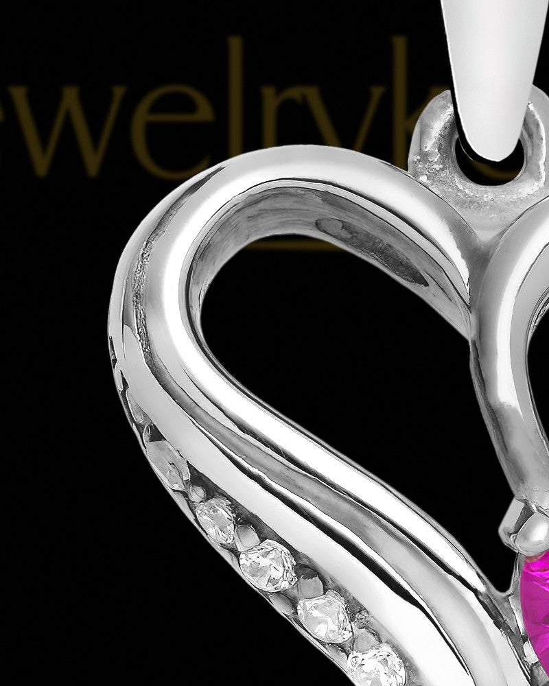 Contoured Sterling Silver Heart With Pink Gem Charm For Ashes