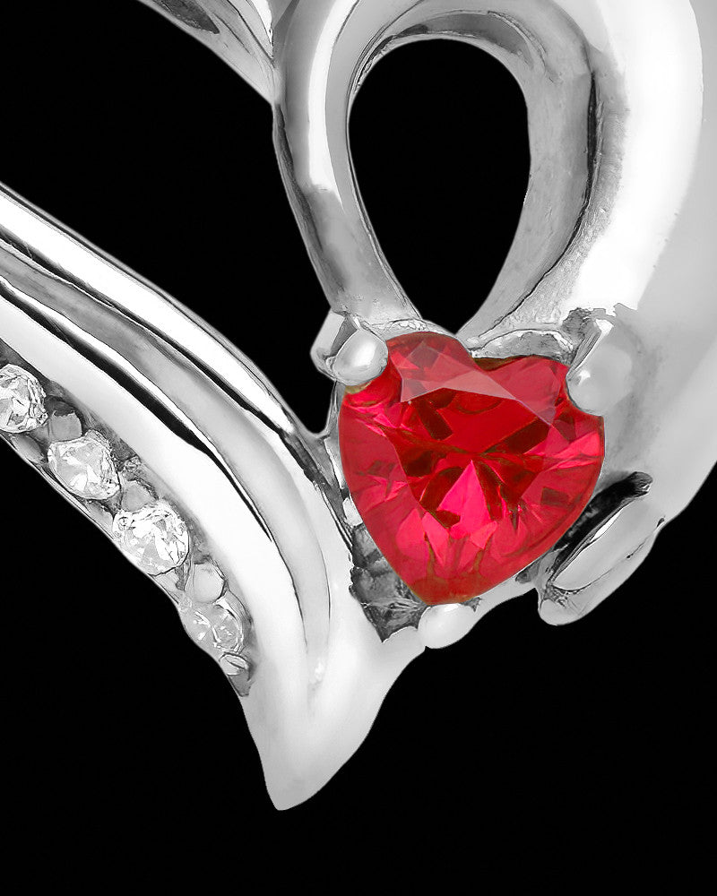 Contoured Sterling Silver Heart With Red Gem Charm For Ashes