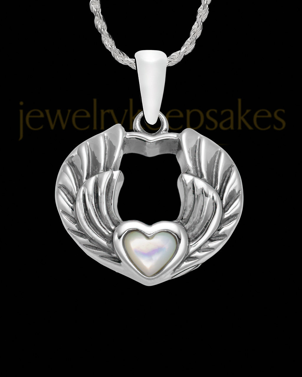 Sterling Silver Winged Pearl Heart Charm For Ashes