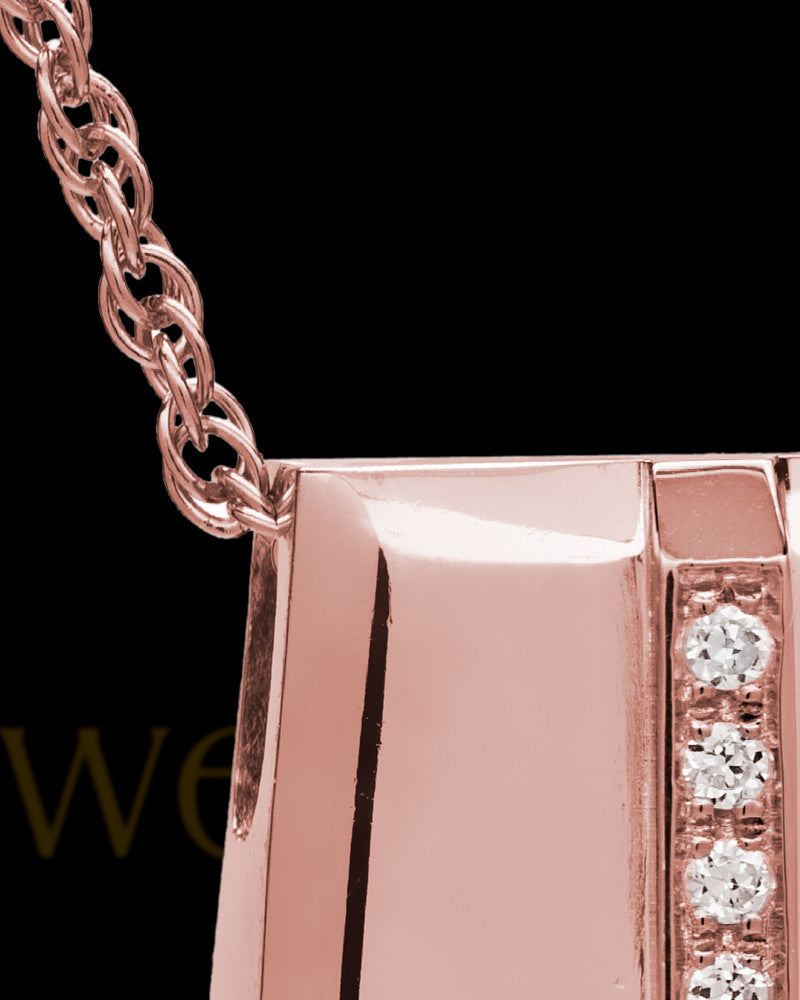 14K Rose Gold Shimmer Rectangle Cremation Necklace