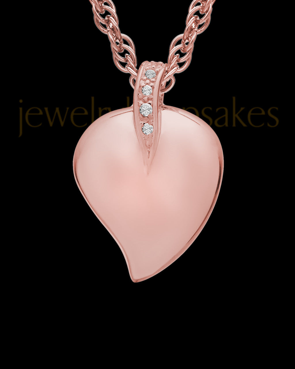Cremation Pendant 14K Rose Gold Elliptical Heart Keepsake