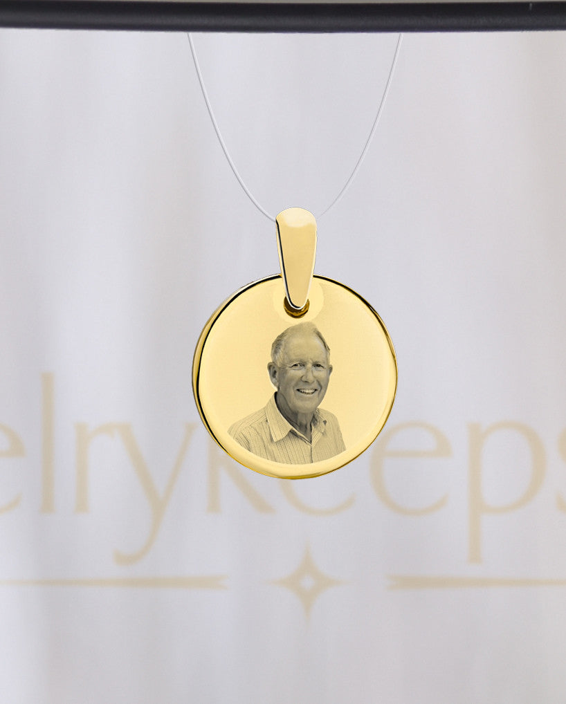 Photo Engraved Round Reflection Pendant Gold Plated