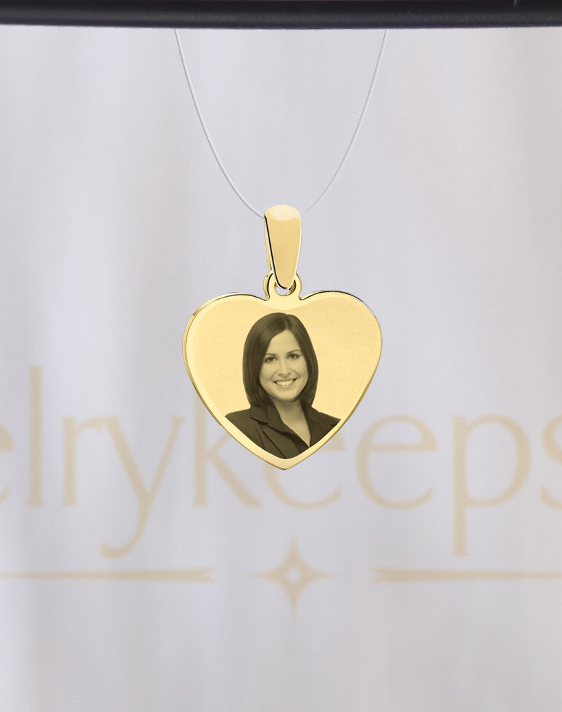 Photo Engraved Heart Reflection Pendant Gold Plated