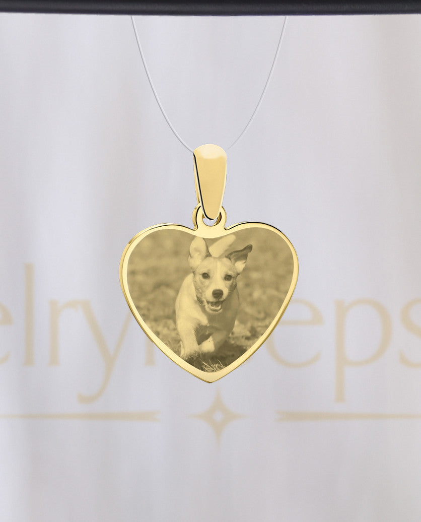 Heart Gold Pet Reflection Pictured Pendant