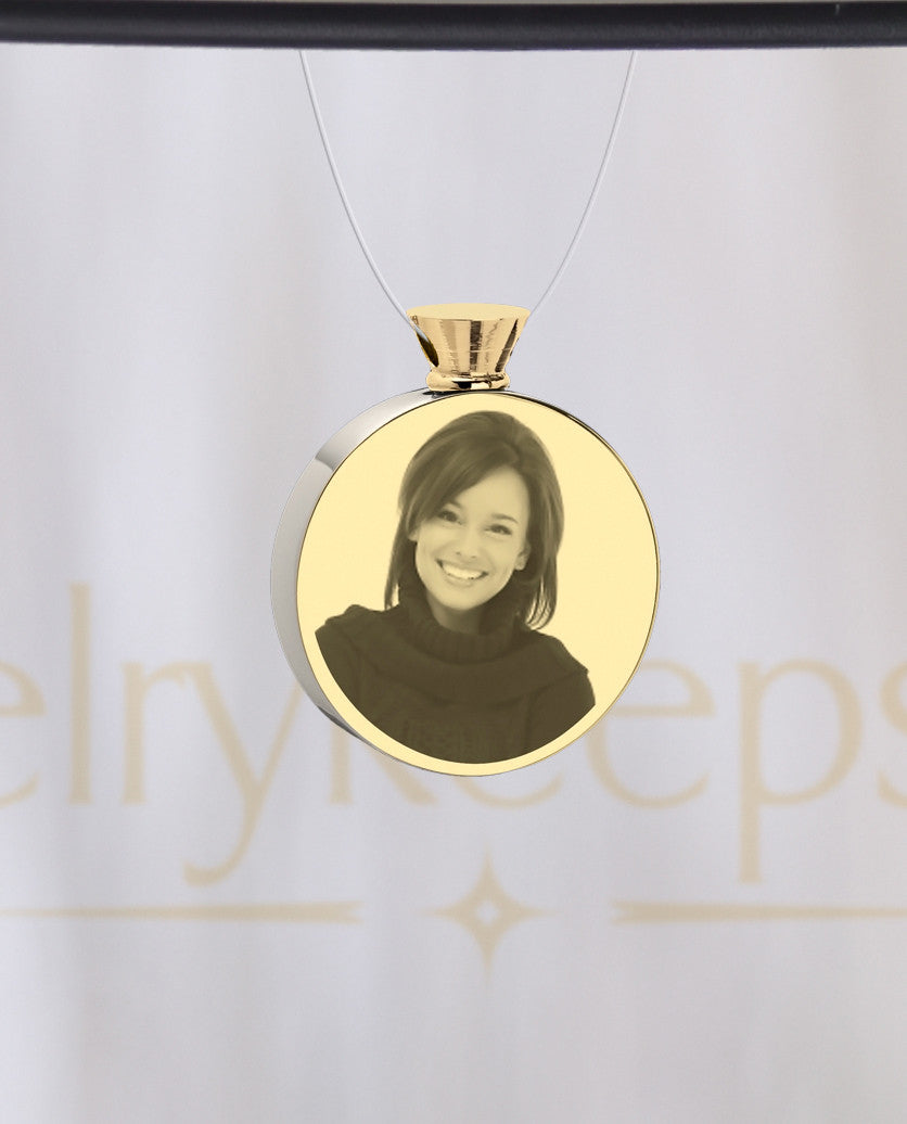 Photo Engraved Stainless Gold Plated Cremation Reflection Pendant