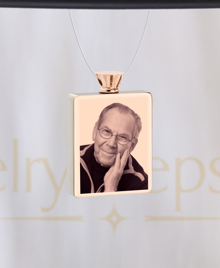 Photo Engraved Rectangle Rose Gold Plated Ash Reflection Pendant