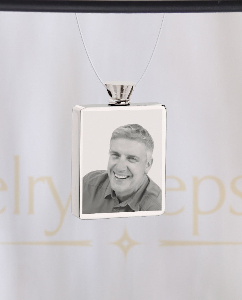 Photo Engraved Rectangle Stainless Steel Cremation Reflection Pendant