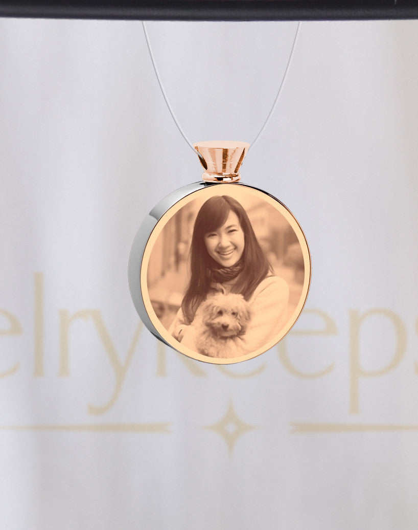 Photo Engraved Round Stainless Rose Gold Pet Ash Reflection Pendant