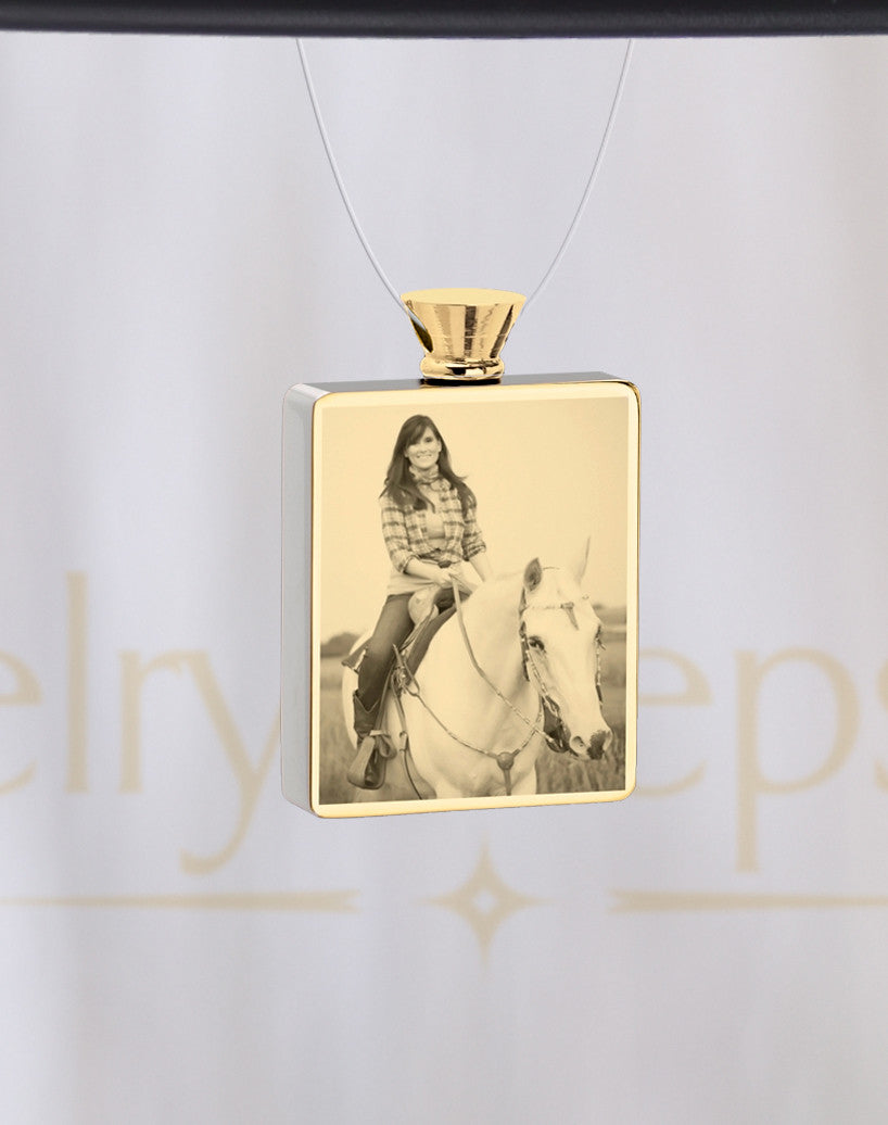 Photo Engraved Rectangle Gold Plated Pet Ash Reflection Pendant