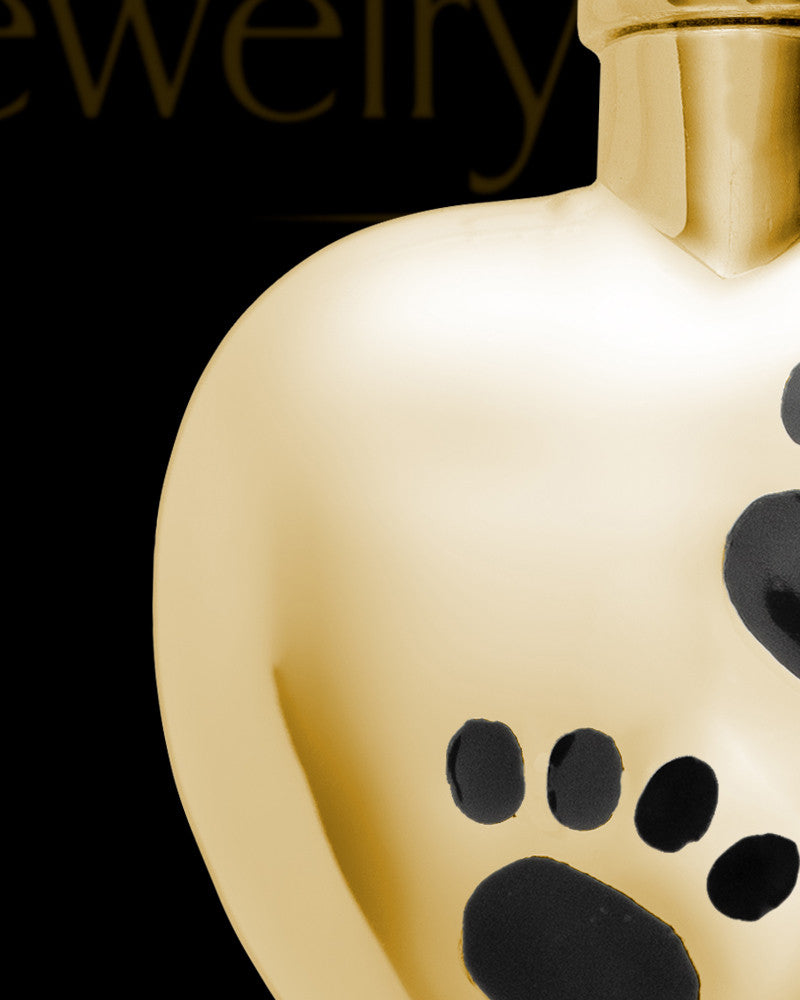 Pet Urn Jewelry Gold Vermeil Paws on Heart Keepsake