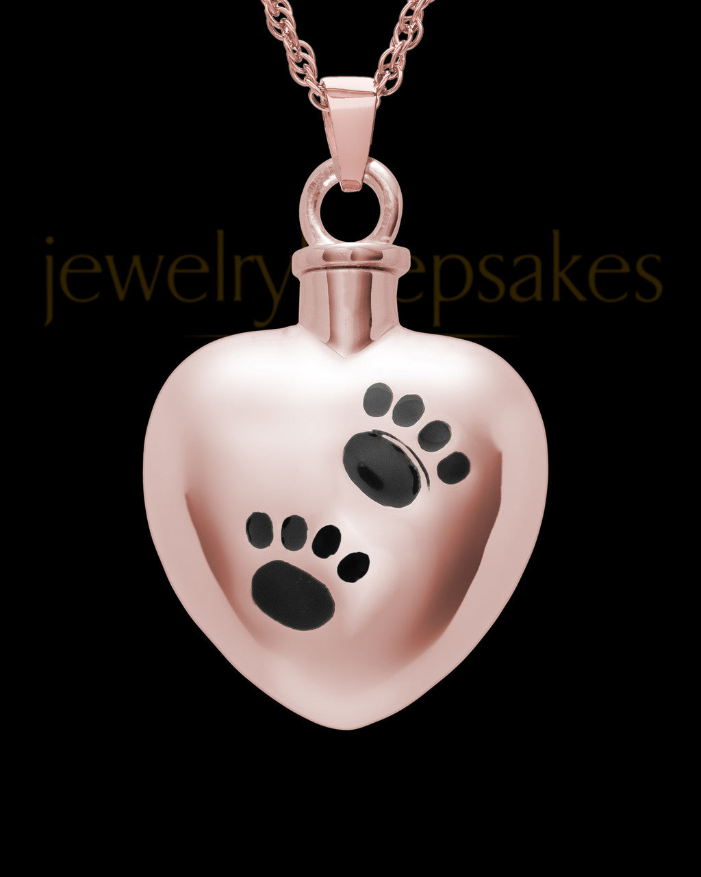 Pet Urn Jewelry 14K Rose Gold Paws on Heart Keepsake