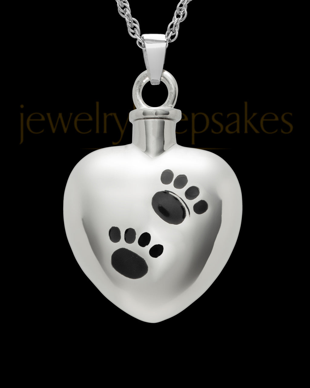 Pet Urn Jewelry Sterling Silver Paws on Heart Keepsake