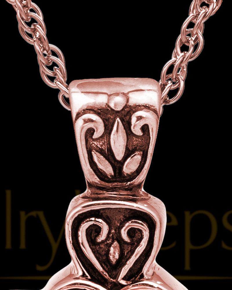 Cremation Pendant 14K Rose Gold Cathedral Cross Keepsake