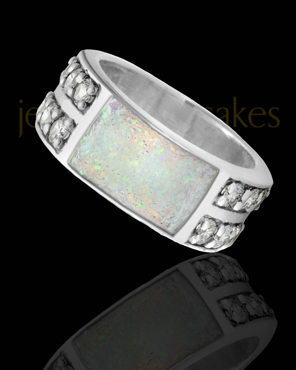 Men's Lennox Crushed Linen Opal Silver Ash Ring