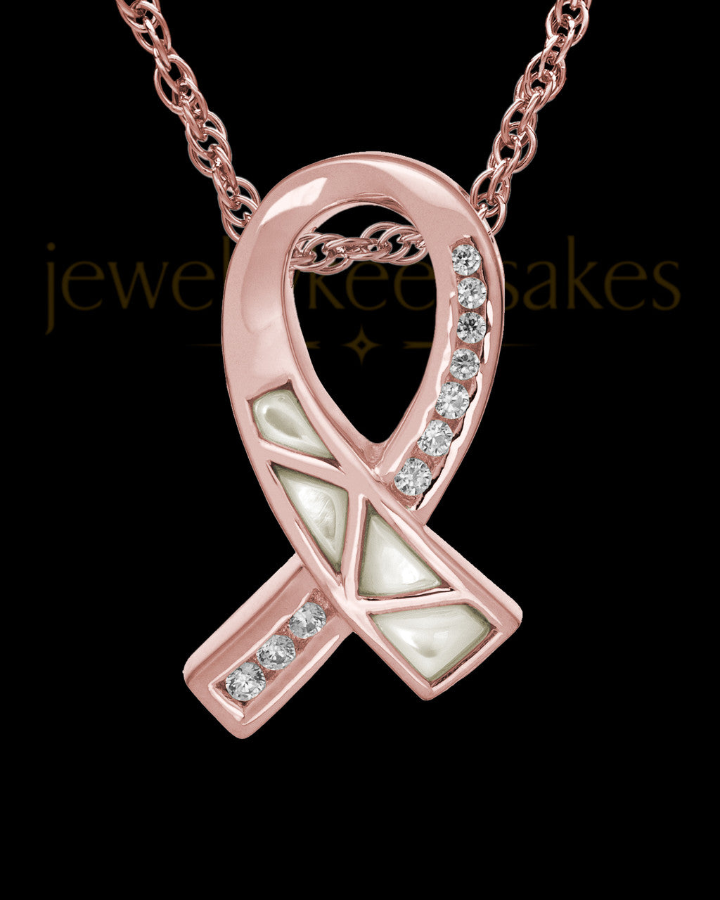 Cremation Locket 14k Rose Gold Pearly Ribbon Keepsake