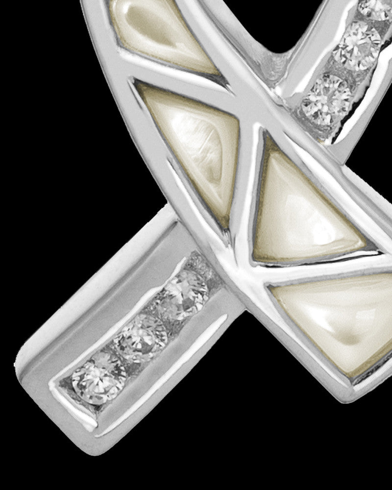 Cremation Locket Sterling Silver Pearly Ribbon Keepsake