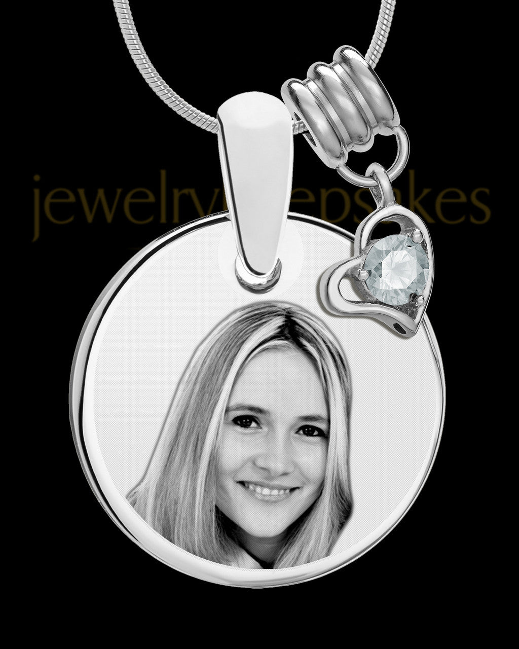 April Photo Engraved Round Pendant Stainless Steel
