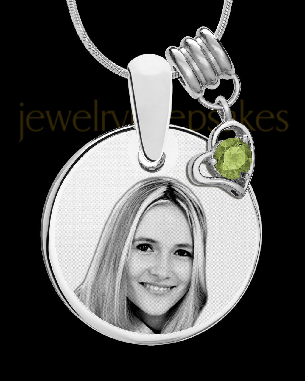 August Photo Engraved Round Pendant Stainless Steel
