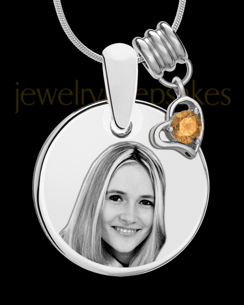 November Photo Engraved Round Pendant Stainless Steel