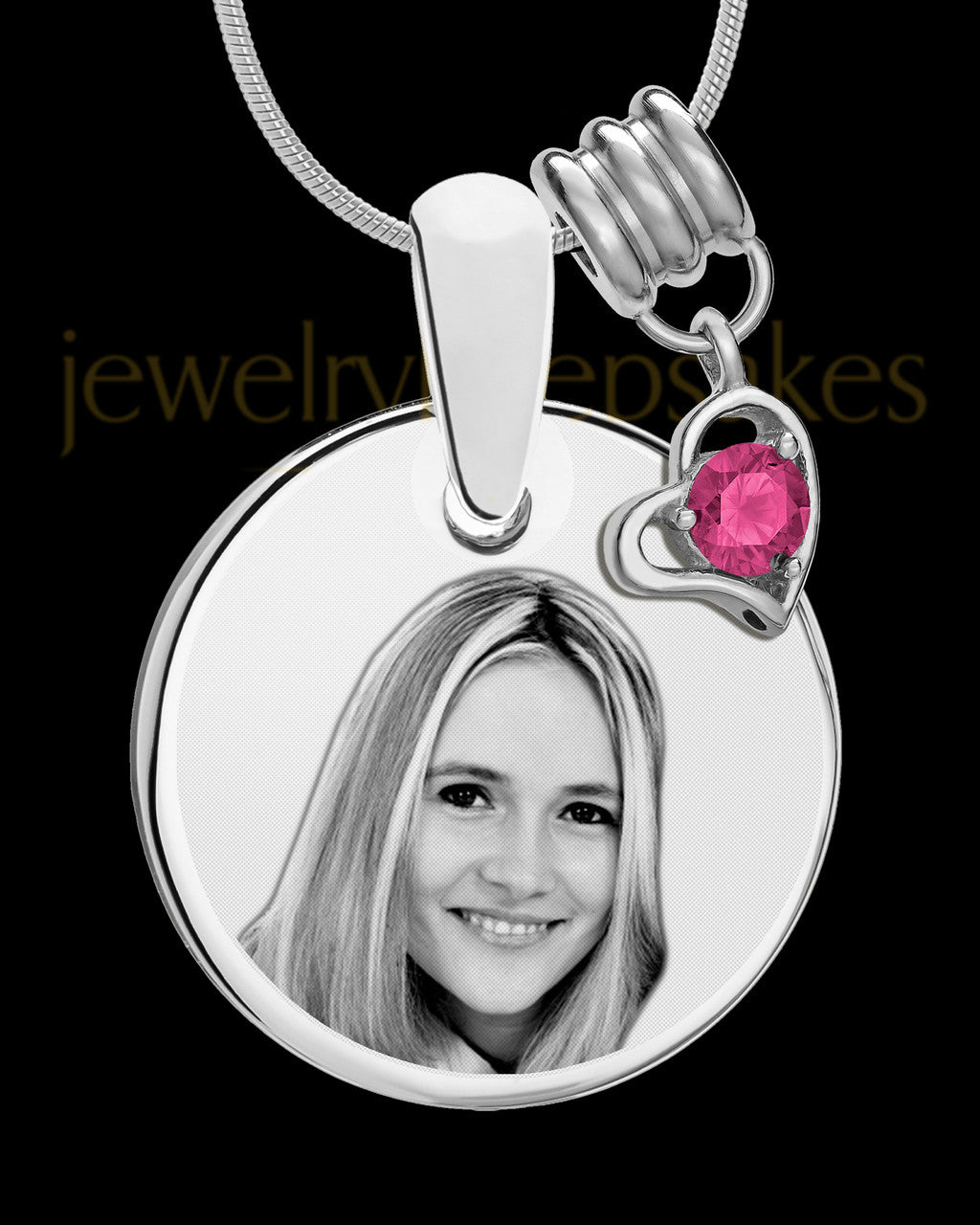October Photo Engraved Round Pendant Stainless Steel Plated