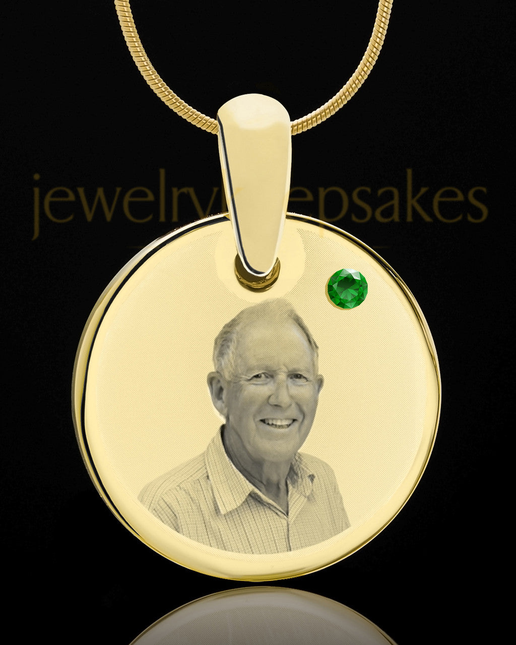 May Birthstone Gold Photo Round Pendant