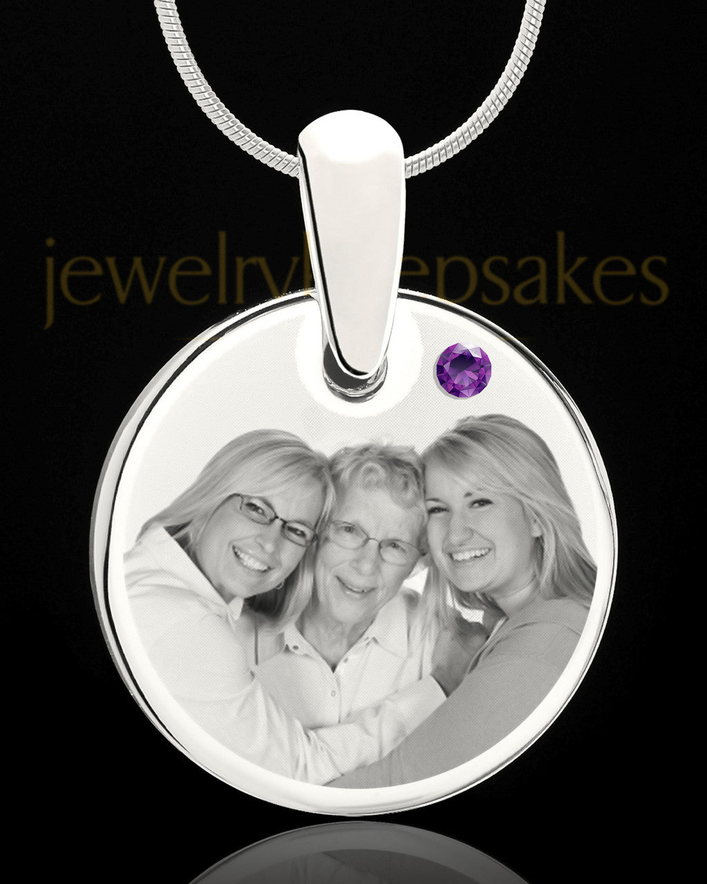 February Round Birthstone Stainless Steel Photo Pendant