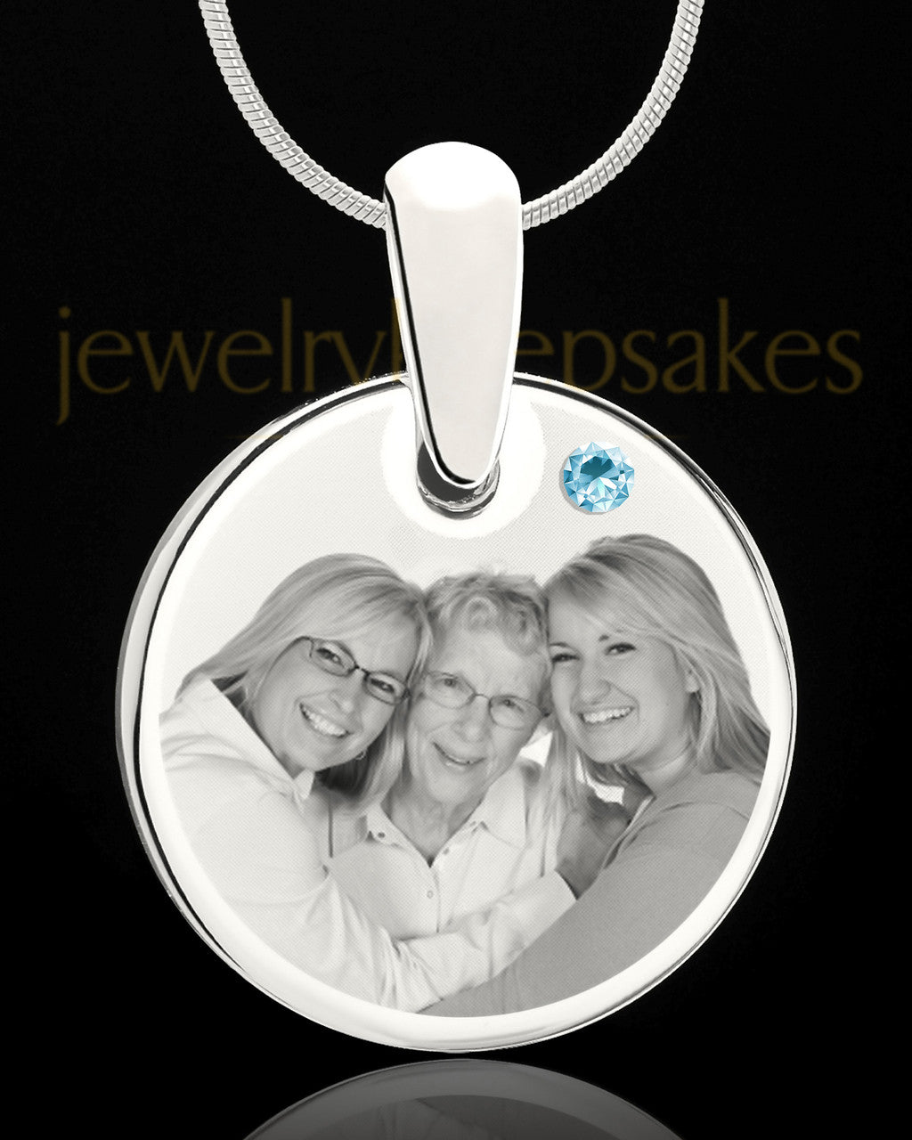 March Round Birthstone Stainless Steel Photo Pendant
