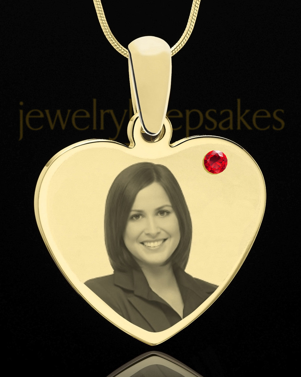 July Gold Heart Photo Engraved Pendant