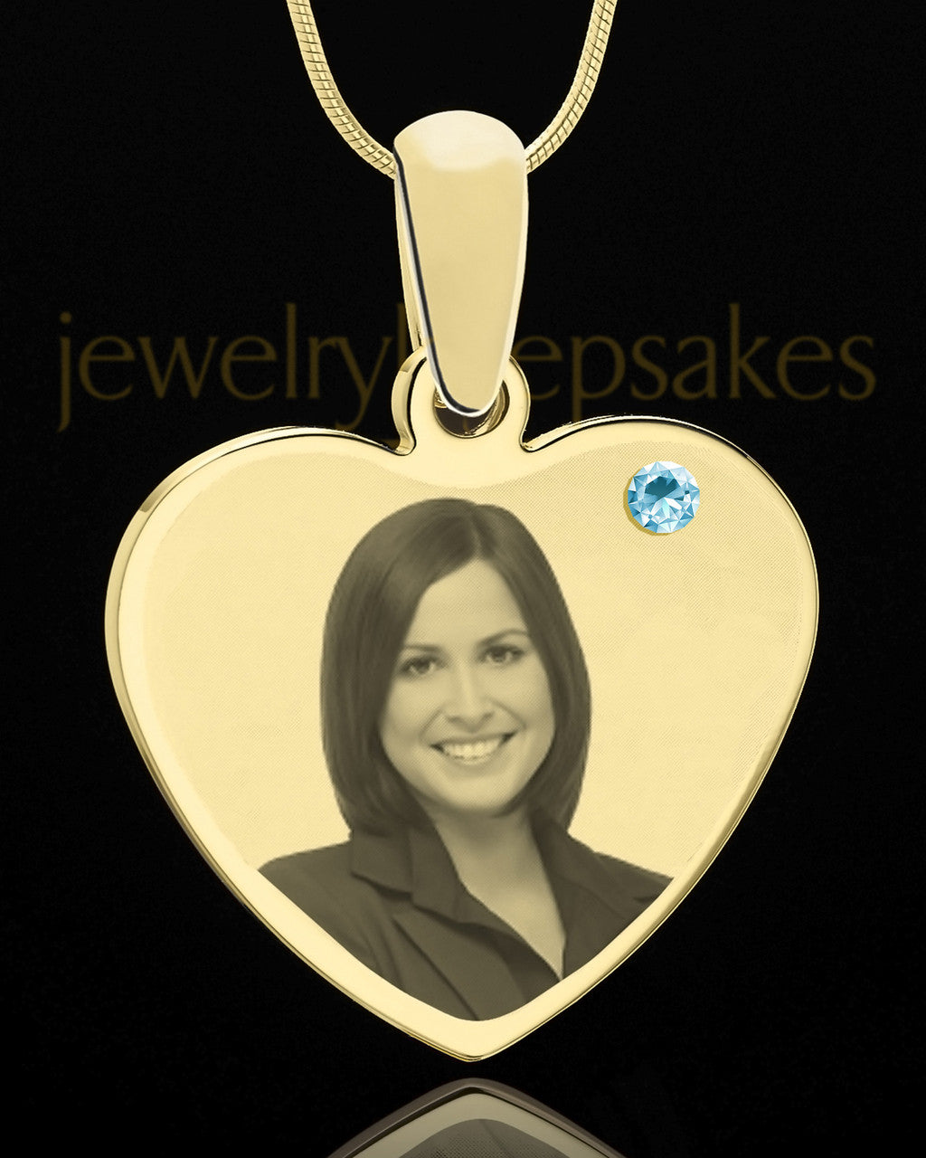 March Gold Heart Photo Engraved Pendant