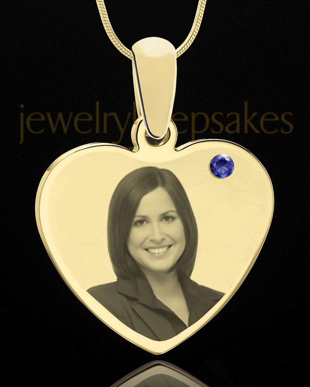 September Gold Heart Photo Engraved Pendant