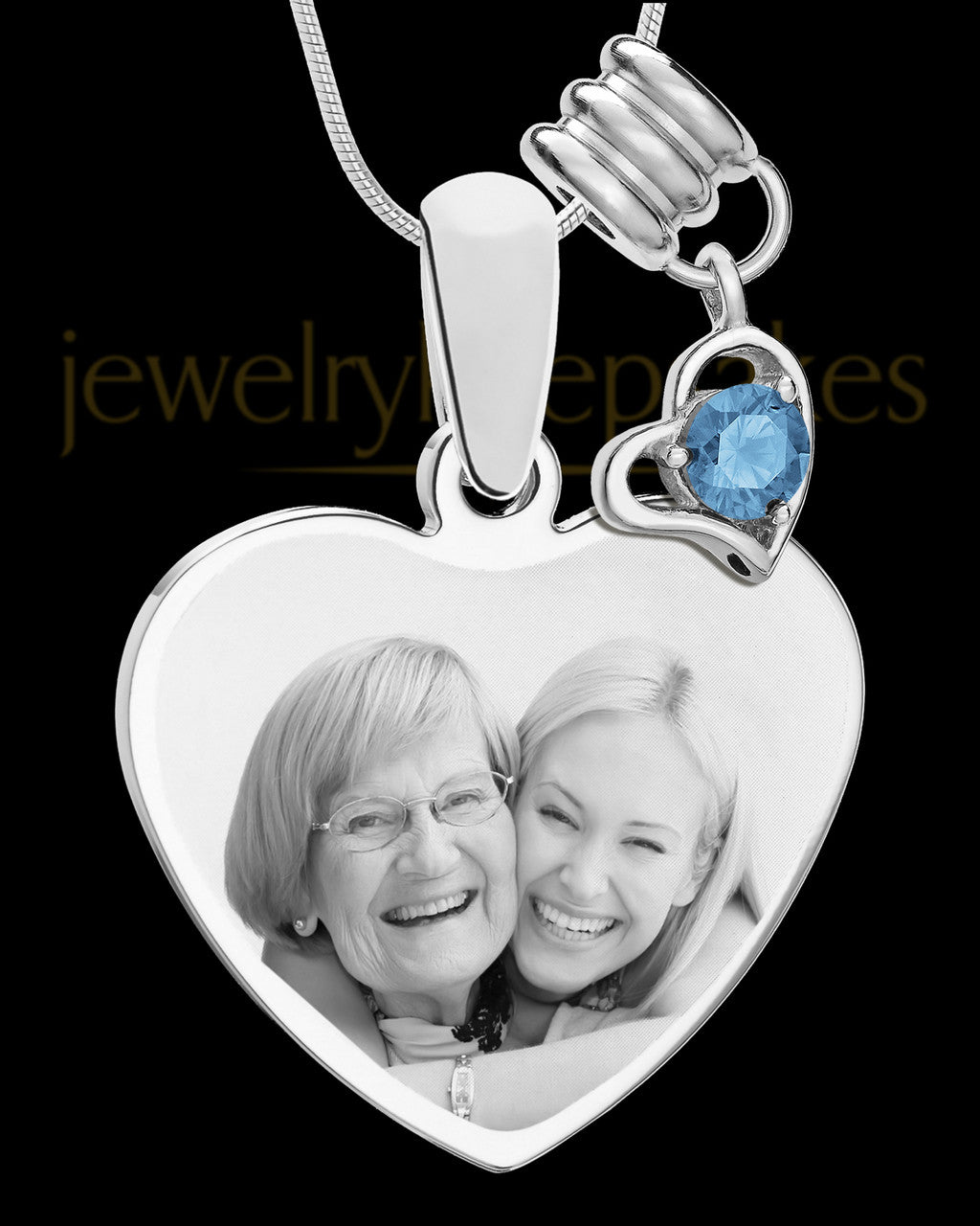 December Stainless Steel Memories Heart-Shaped Photo Engraved Pendant