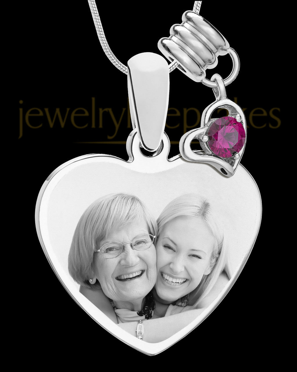 July Stainless Steel Memories Heart-Shaped Photo Engraved Pendant