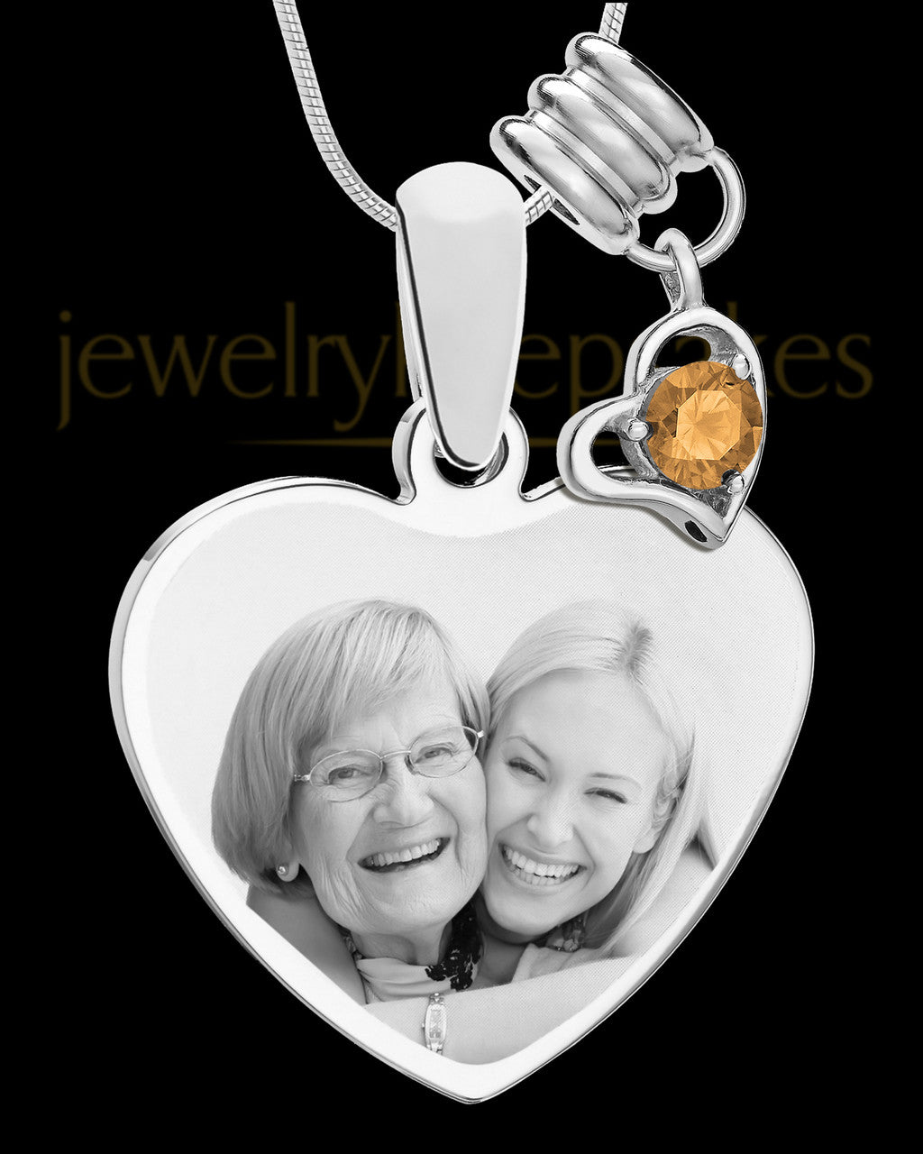 November Stainless Steel Memories Heart-Shaped Photo Engraved Pendant