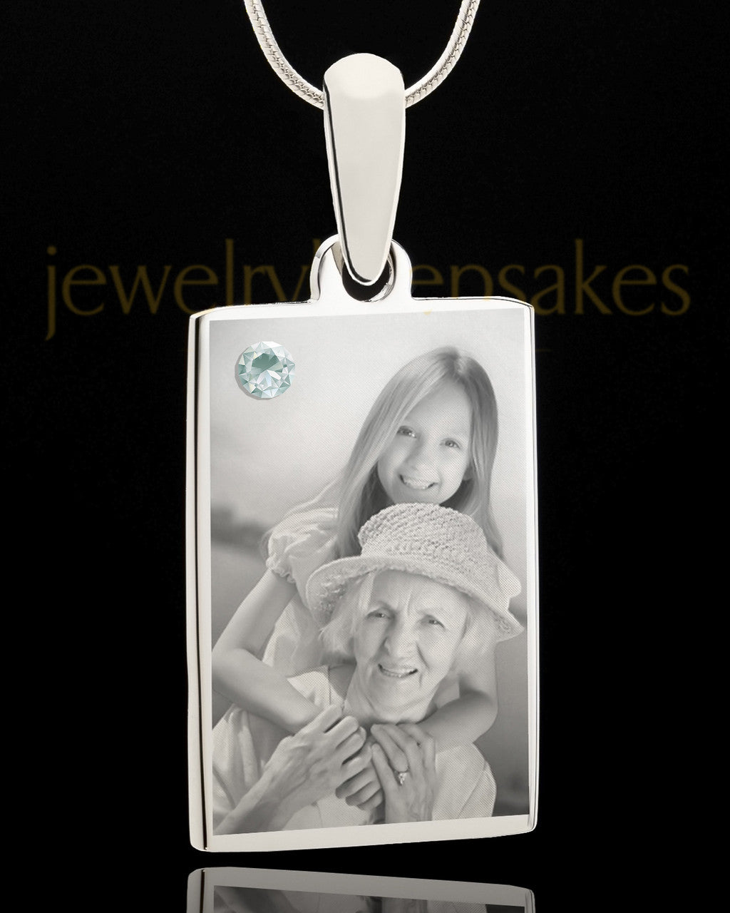 Photo Engraved April Birthstone Rectangle Pendant