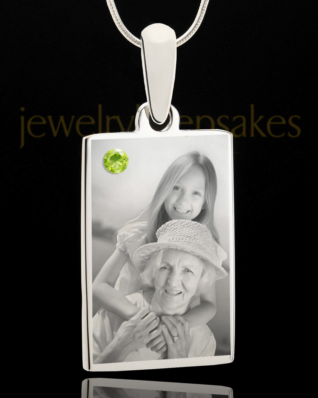Photo Engraved August Birthstone Rectangle Pendant
