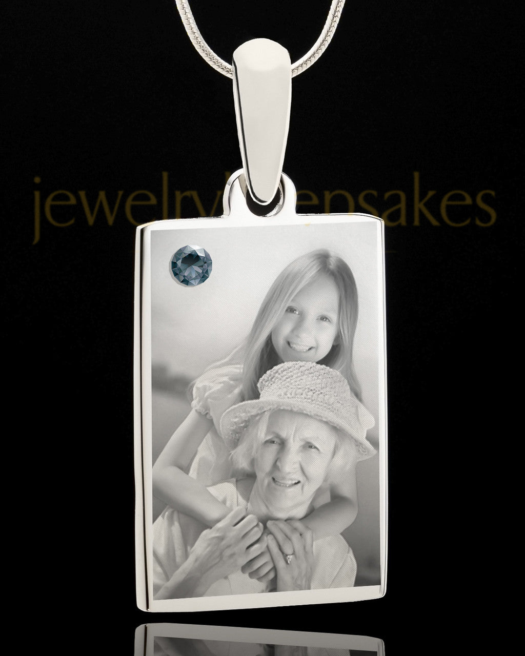 Photo Engraved December Birthstone Rectangle Pendant