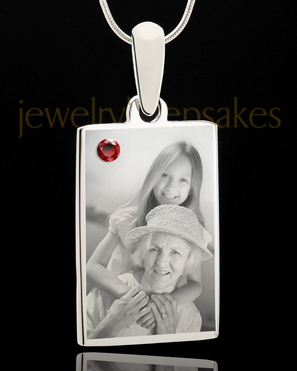 Photo Engraved January Birthstone Rectangle Pendant
