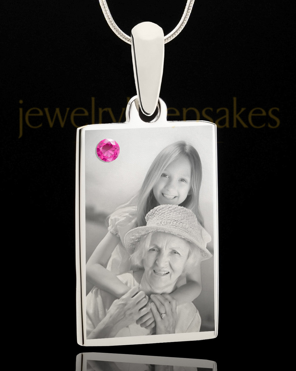 Photo Engraved October Birthstone Rectangle Pendant