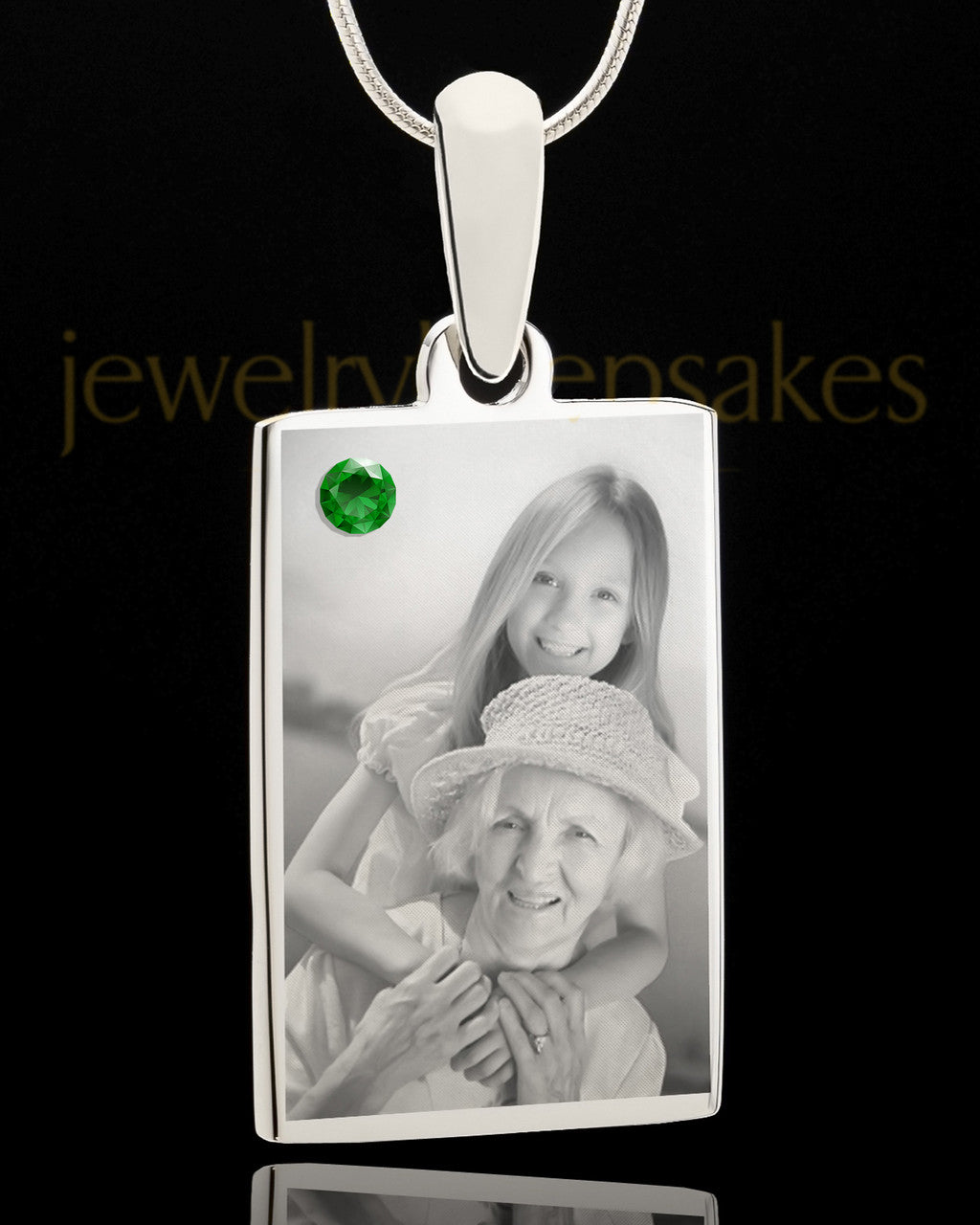 Photo Engraved May Birthstone Rectangle Pendant
