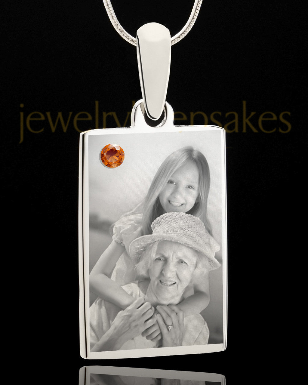 Photo Engraved November Birthstone Rectangle Pendant