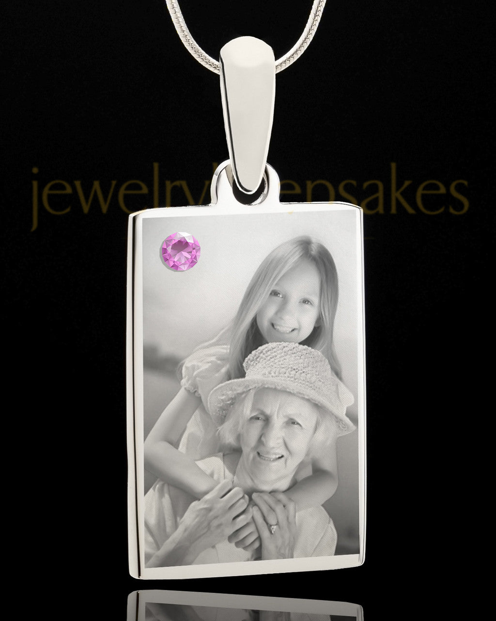 Photo Engraved June Birthstone Rectangle Pendant